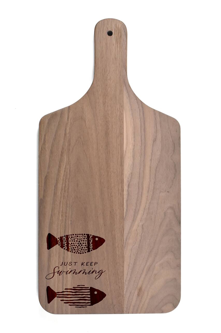 17" Just Keep Swimming Walnut Wood Paddle Cutting Board